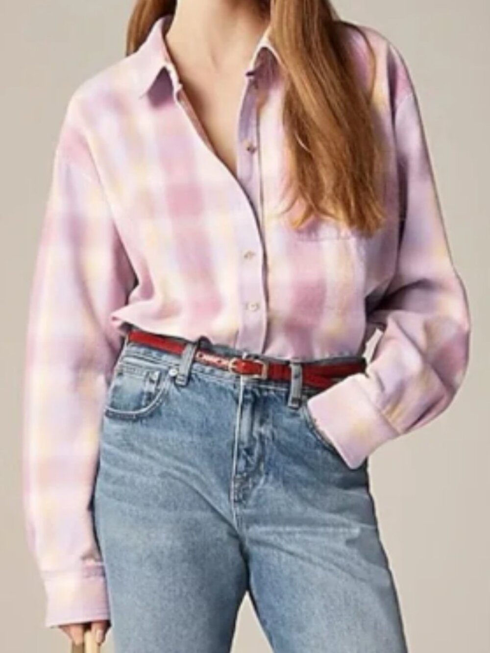 J Crew Relaxed Button-Up Shirt in Pastel Plaid- Womens XXS